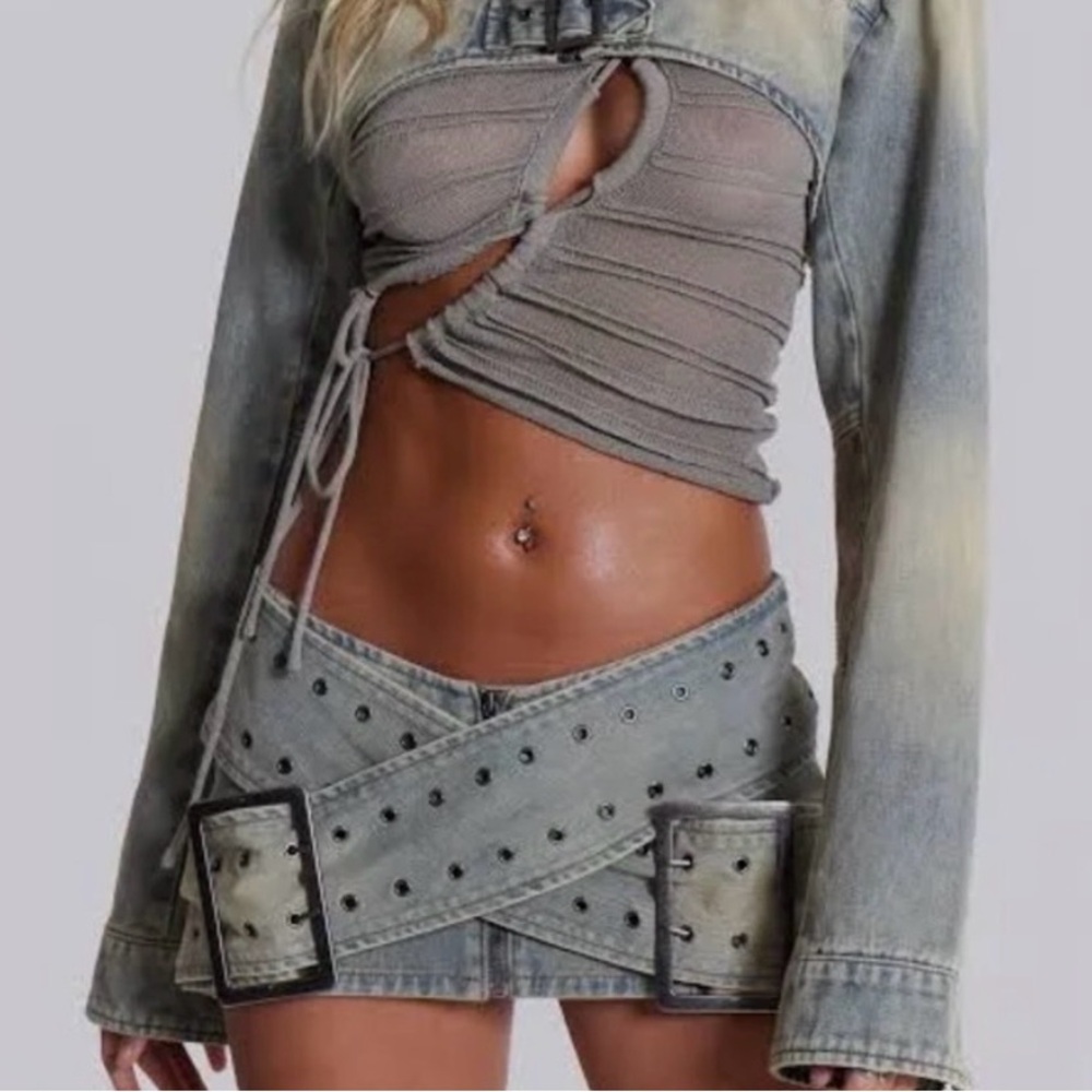 Jaded London denim belted skirt